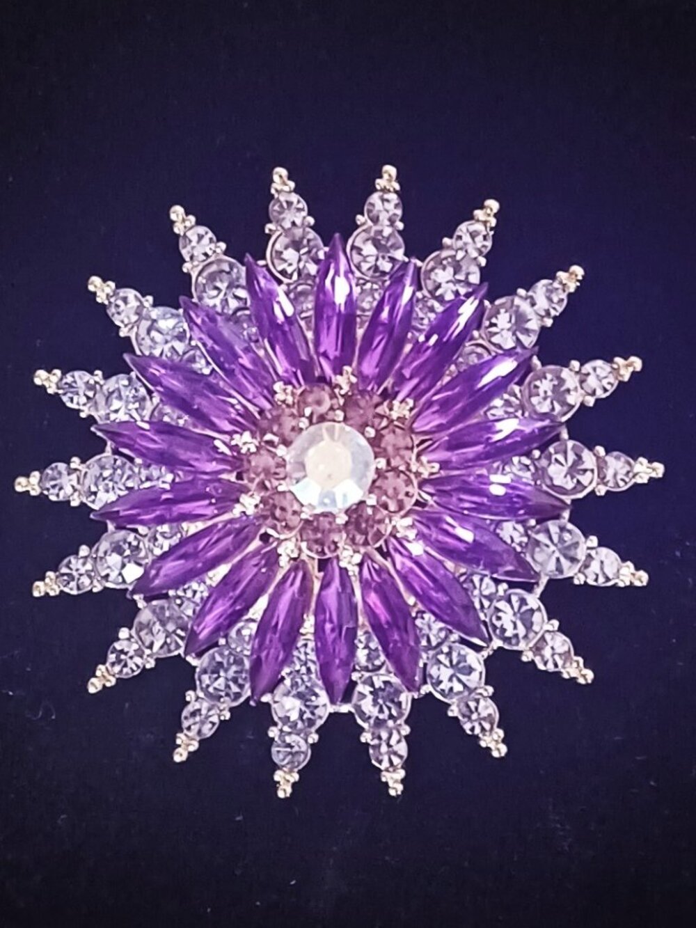 Gorgeous Purple and Clear Rhinestone Brooch